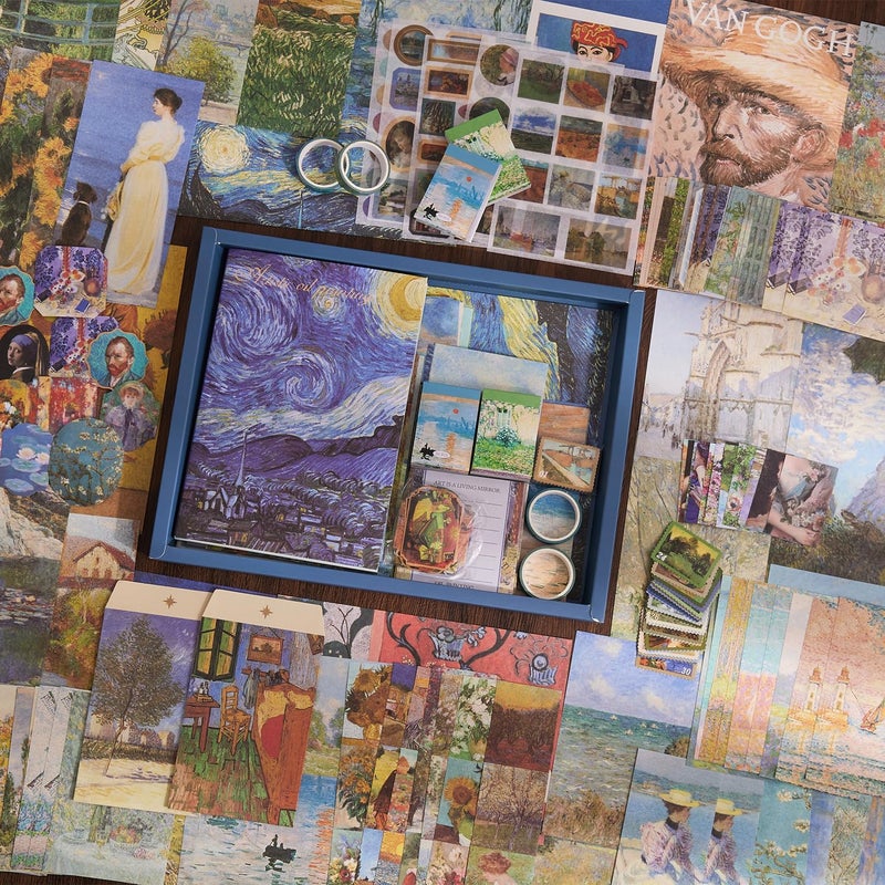 emmoolife Scrapbooking Supplies Kit Plus 480Pcs, Vintage Van Gogh Oil Painting Aesthetic Scrapbook Kit for Bullet Junk Journal, DIY Journaling Supplies, Stationery, A5 Grid Notebook, Craft Gift Kid Girl - Image 5